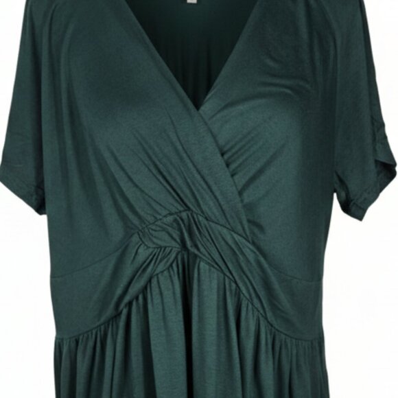 NWT | Dark Green V-Neck Drape Twist Front Babydoll Tunic Dress | XLarge - Picture 3 of 6